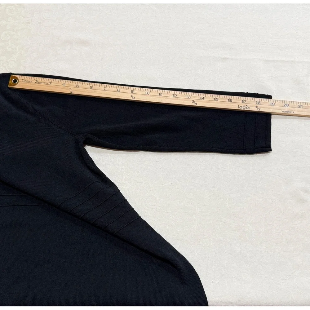 Cable & Gauge Knit Top Women‎ M Black V-Neck 3/4 Sleeve Ribbed Detail Capsule